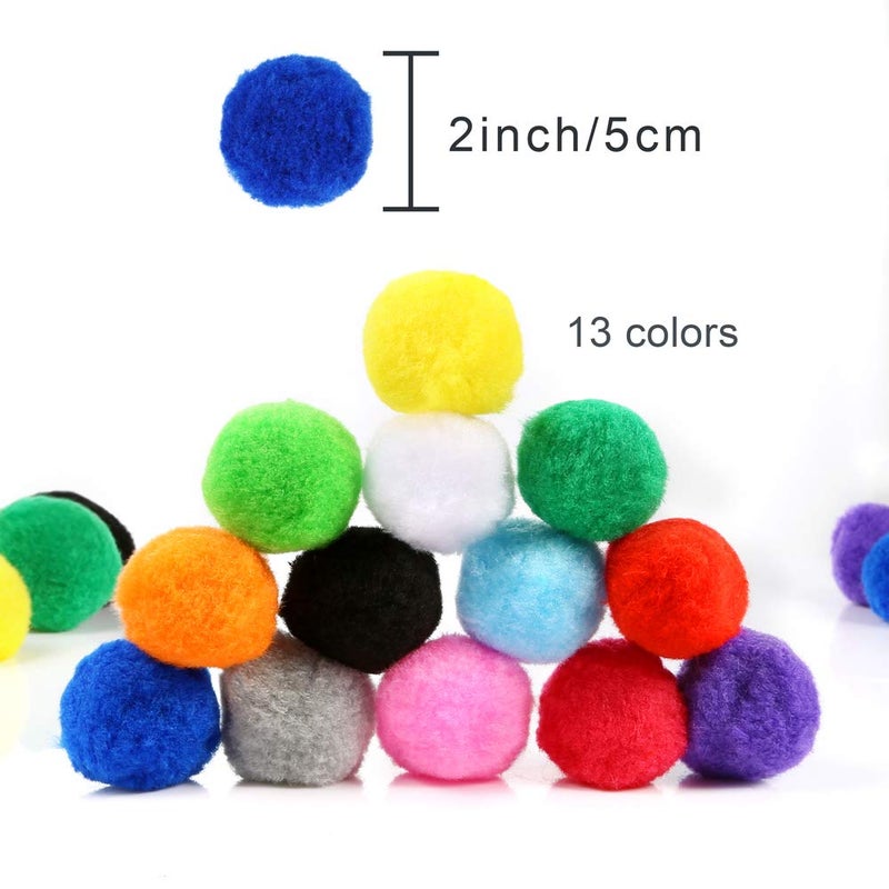 Pllieay 120Pcs 2 Inch Very Large Assorted Pom poms Arts and Crafts for DIY Creative Crafts Decoration, 13 Colors - Image 3
